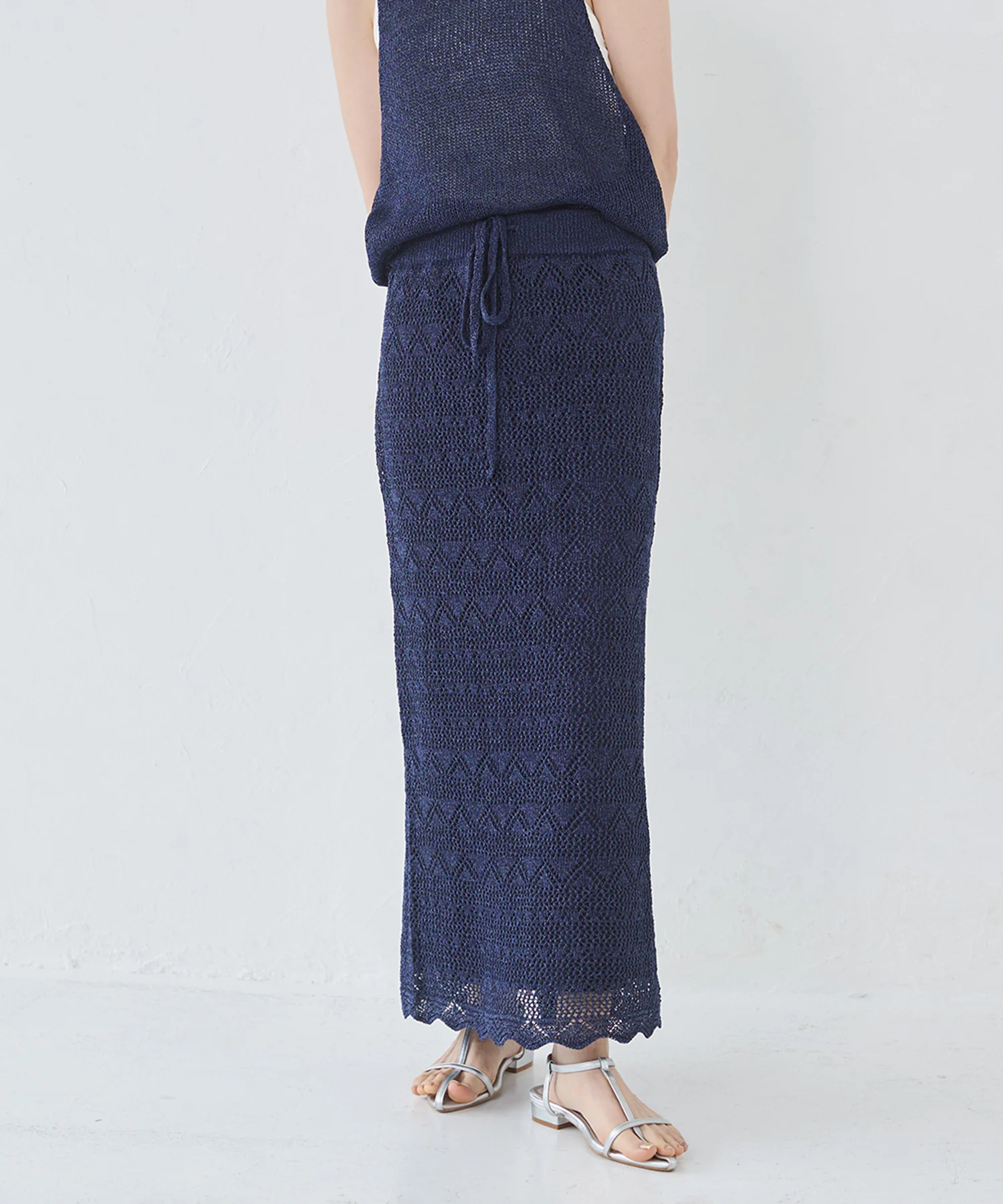 ペーパーヤーン 透かし編み ニットナロースカート