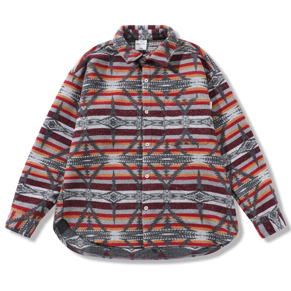 民族風ナバホ柄ジャカード長袖シャツ
