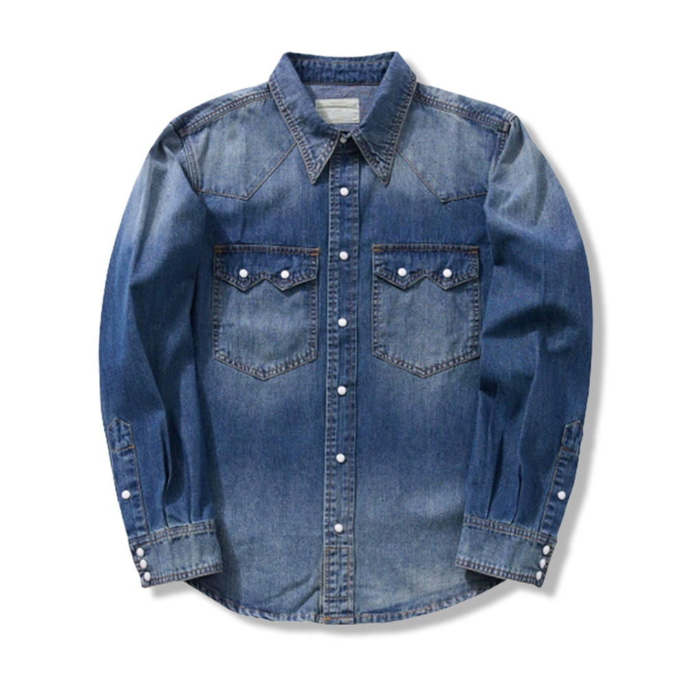 クラシックヴィンテージ　スラブコットンデニムパールボタンシャツ