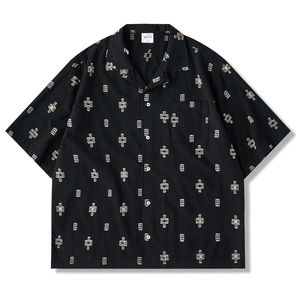 アメカジネイティブ柄刺繍ジャカード半袖シャツ