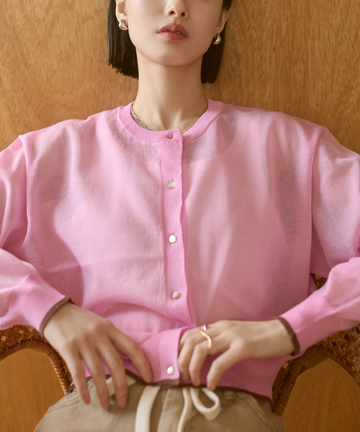 バイカラー シアーニットカーデ