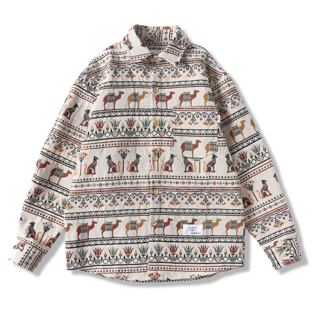 エジプトモチーフ総柄ジャカード　 長袖シャツ