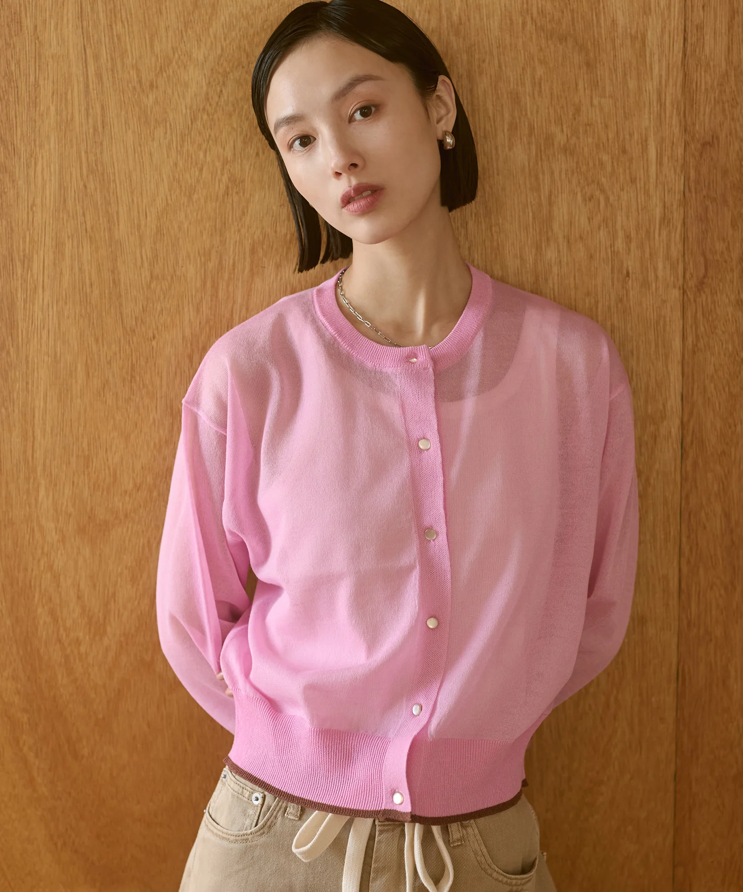 バイカラー シアーニットカーデ