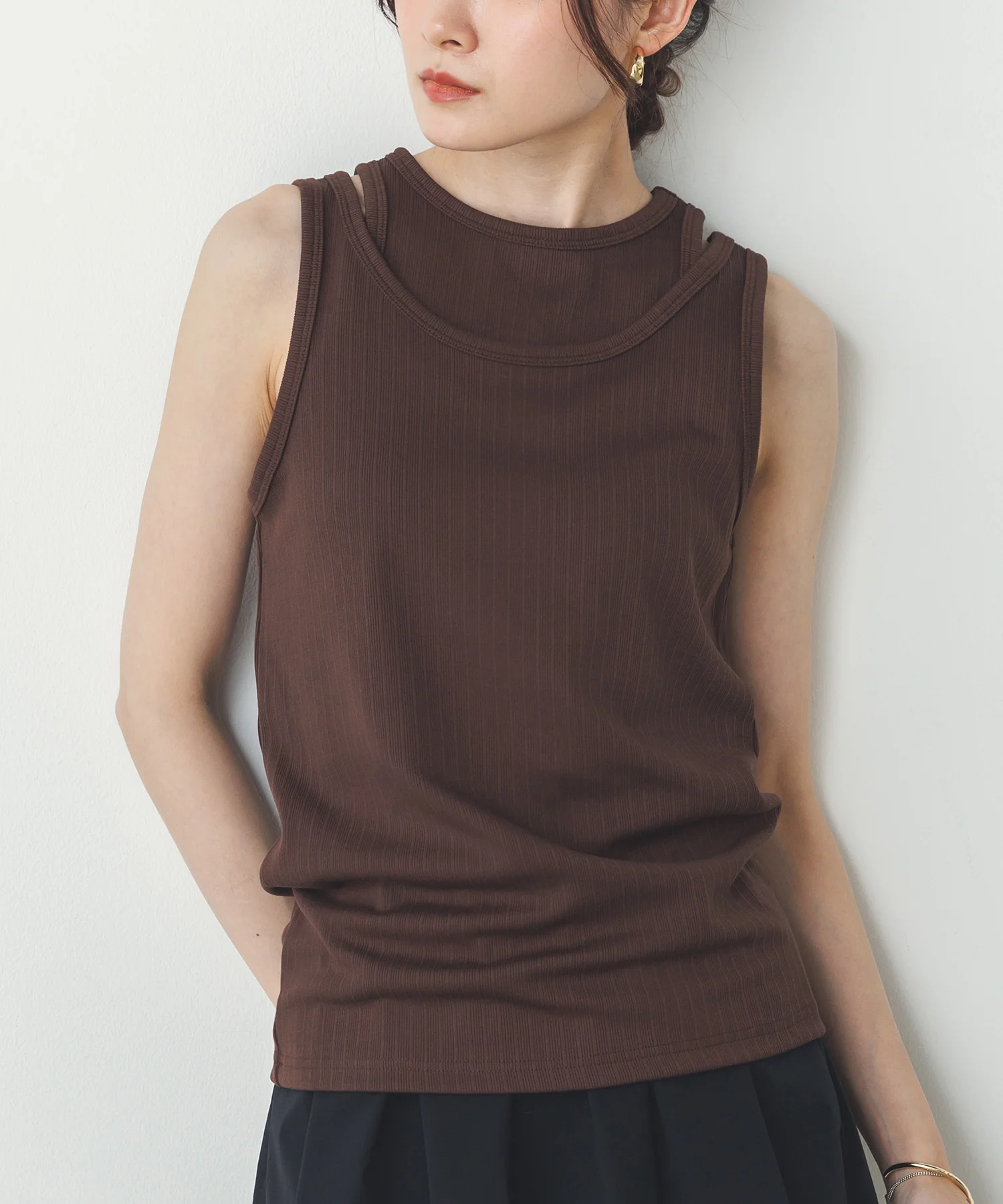 2枚重ね リブタンクトップ