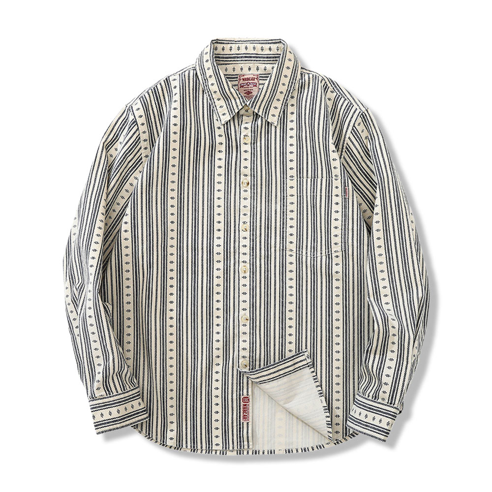 オーダーメイドコーデュロイ民族調ジオメトリック柄ワークシャツ