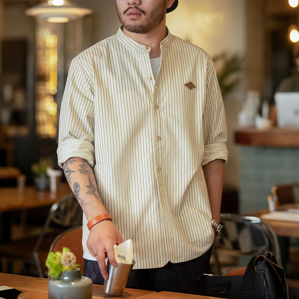 アメカジ　カジュアルベースボールストライプ柄シャツ