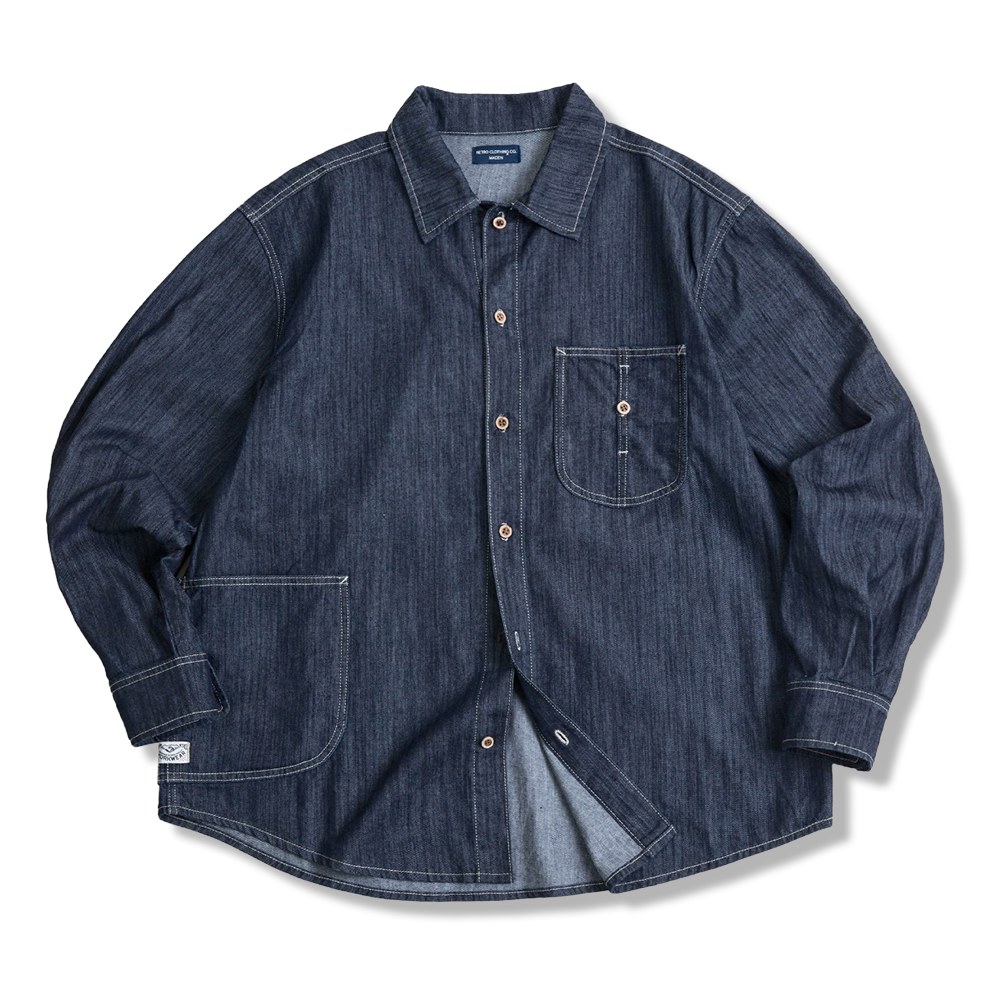 アメリカヴィンテージ　U型大きめポケット付きウォッシュデニムシャツ