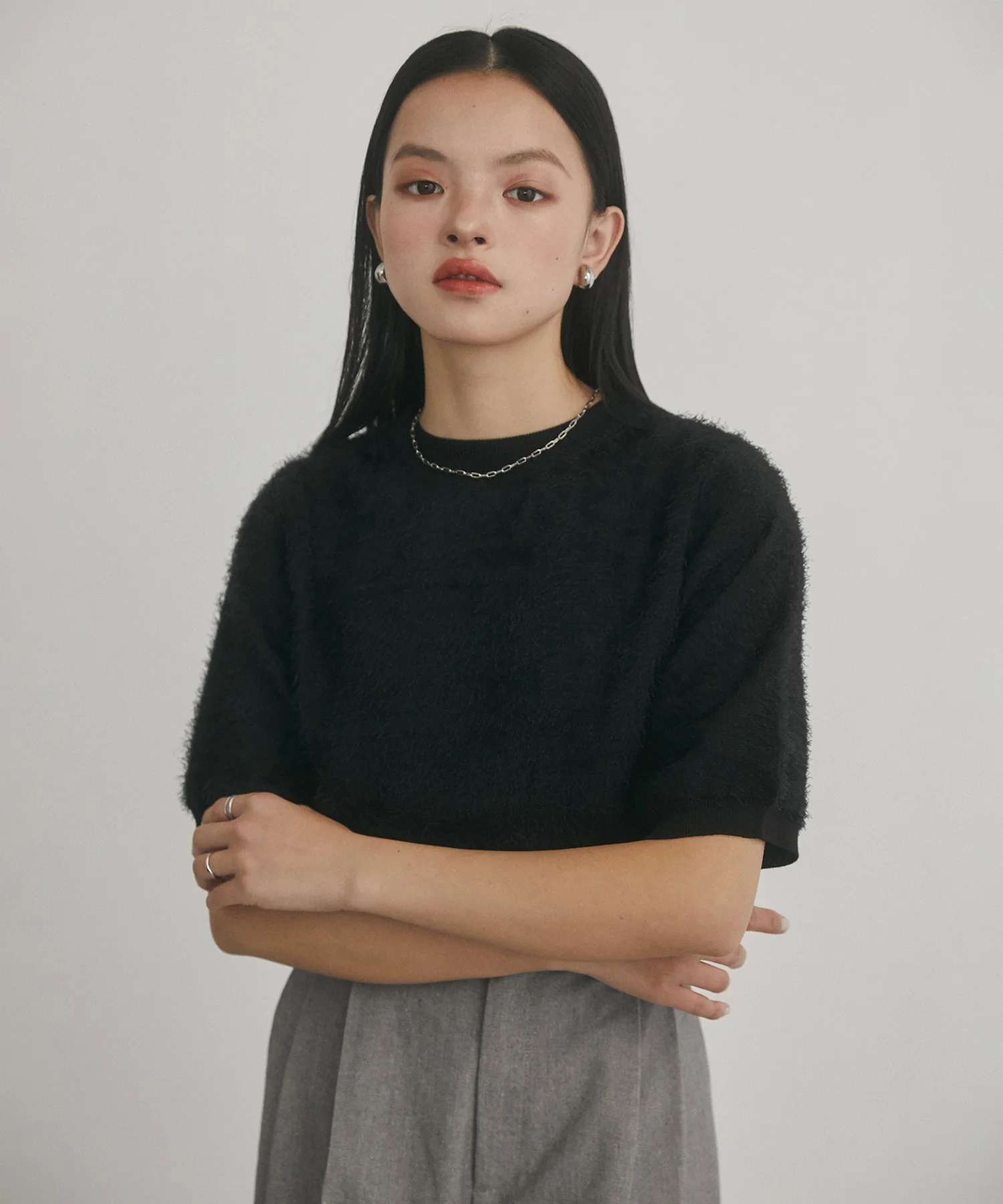 シアージャガード ハーフスリーブニット