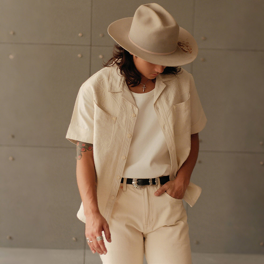 「たづな」 アメカジウエスタン風リネン混半袖シャツ