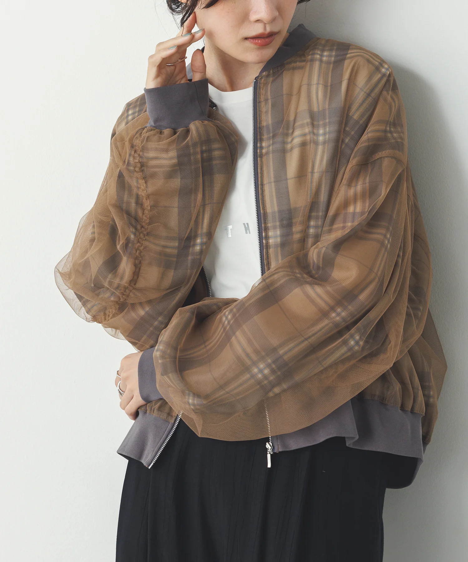 チュールシアー チェックブルゾン