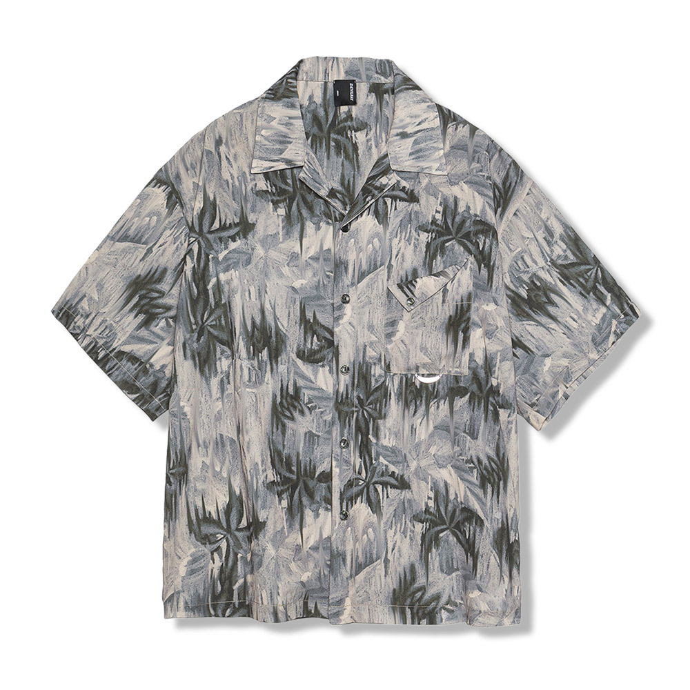 「雨に煙るヤシ木の林」柄　接触冷感キューバシャツ