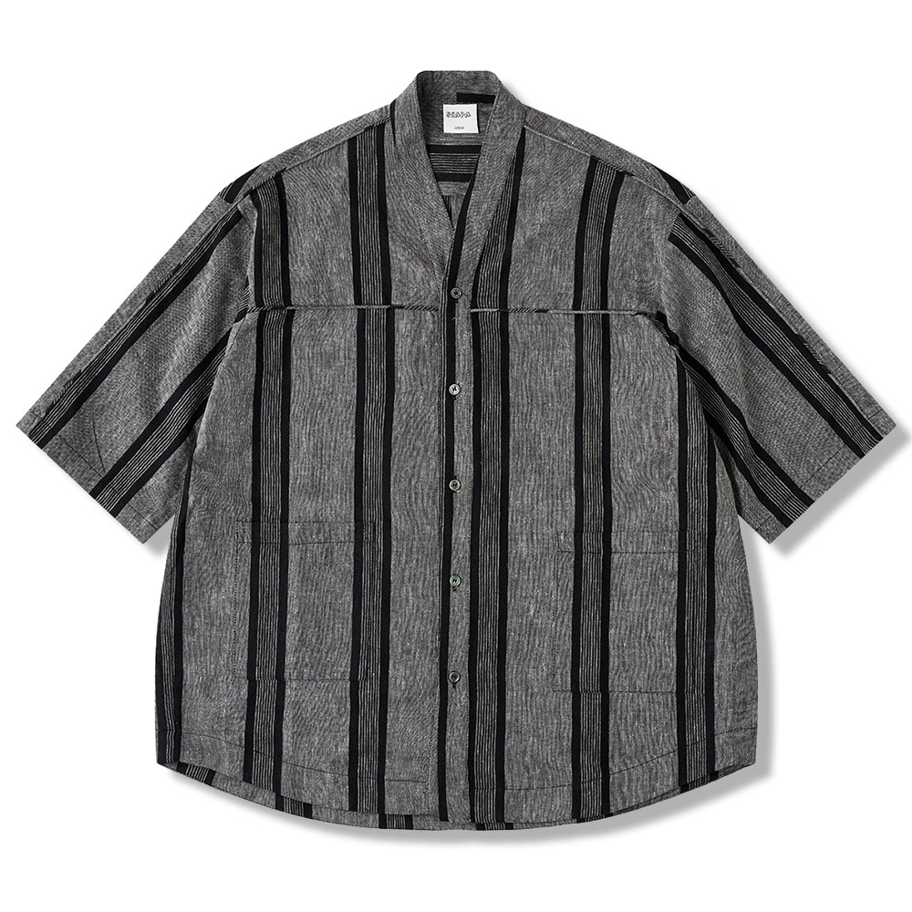 和風コットンリネンストライプシャツ