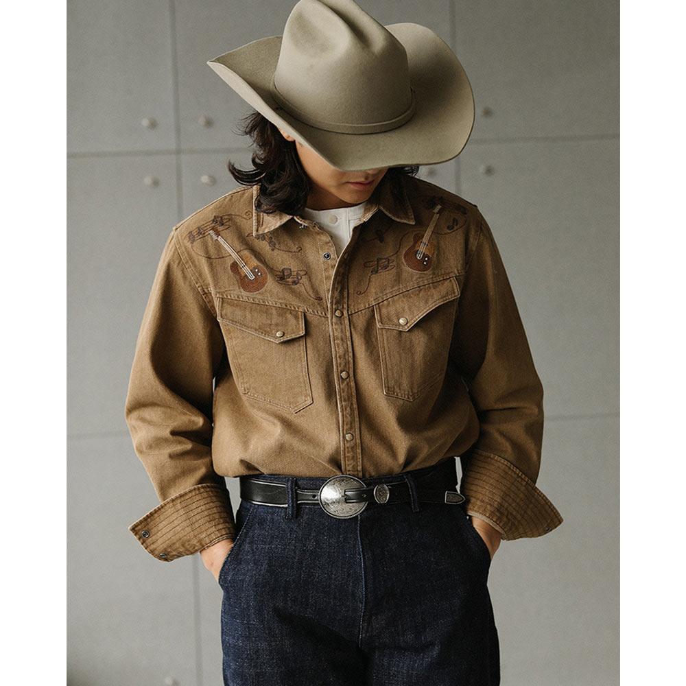 総刺繍　ブルースロックウエスタンシャツ