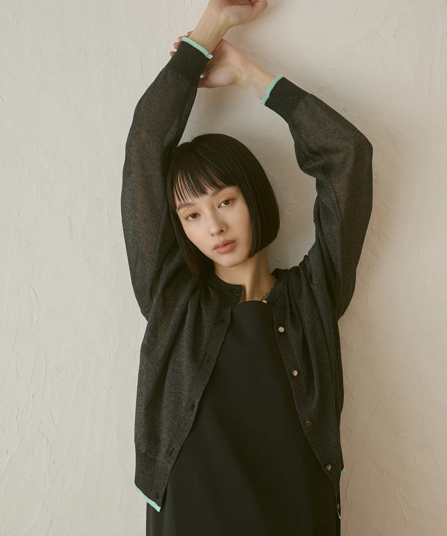 バイカラー シアーニットカーデ