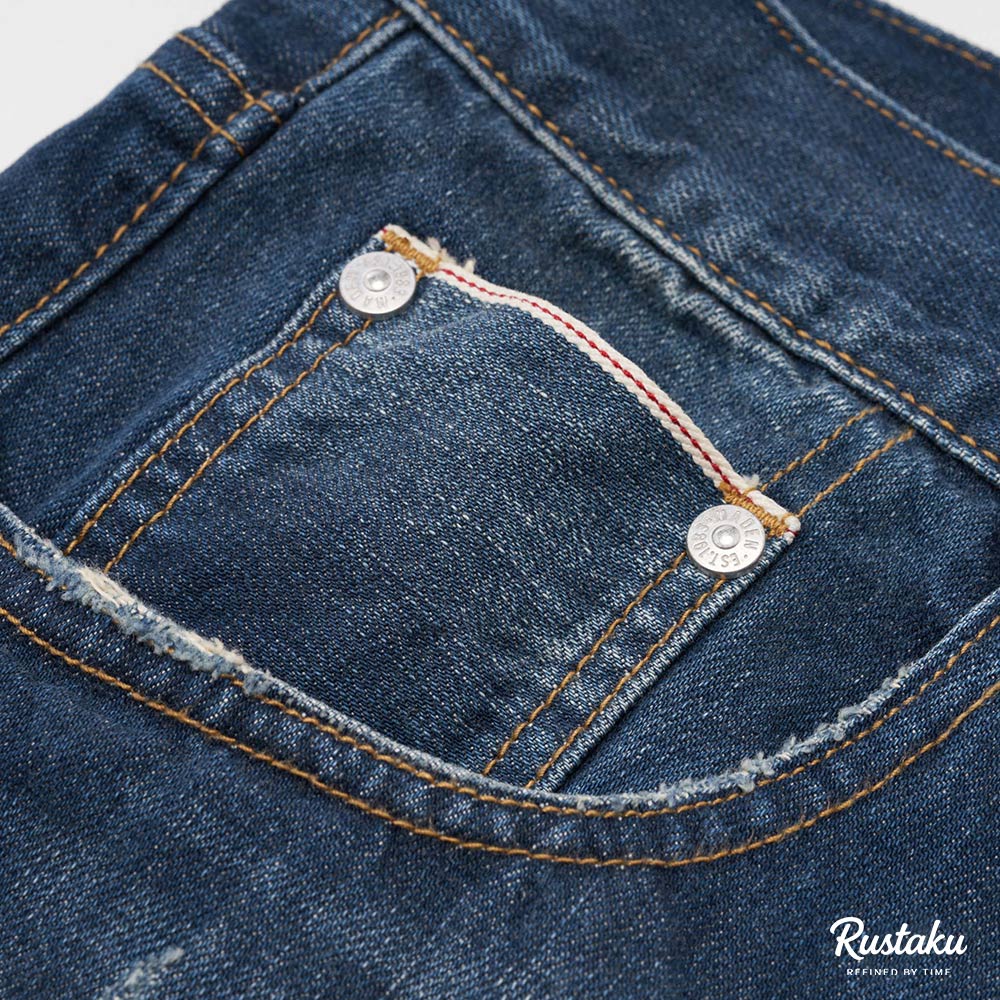 ヴィンテージ加工セルビッチデニム九分丈