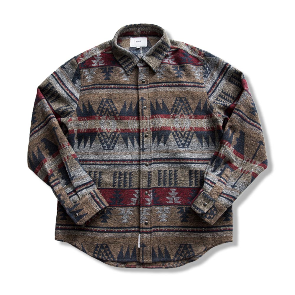 ウール混紡ナバホ柄先染めジャカード長袖シャツ
