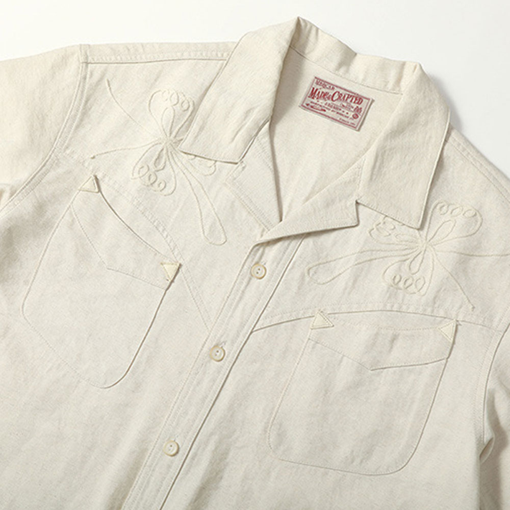 「たづな」 アメカジウエスタン風リネン混半袖シャツ