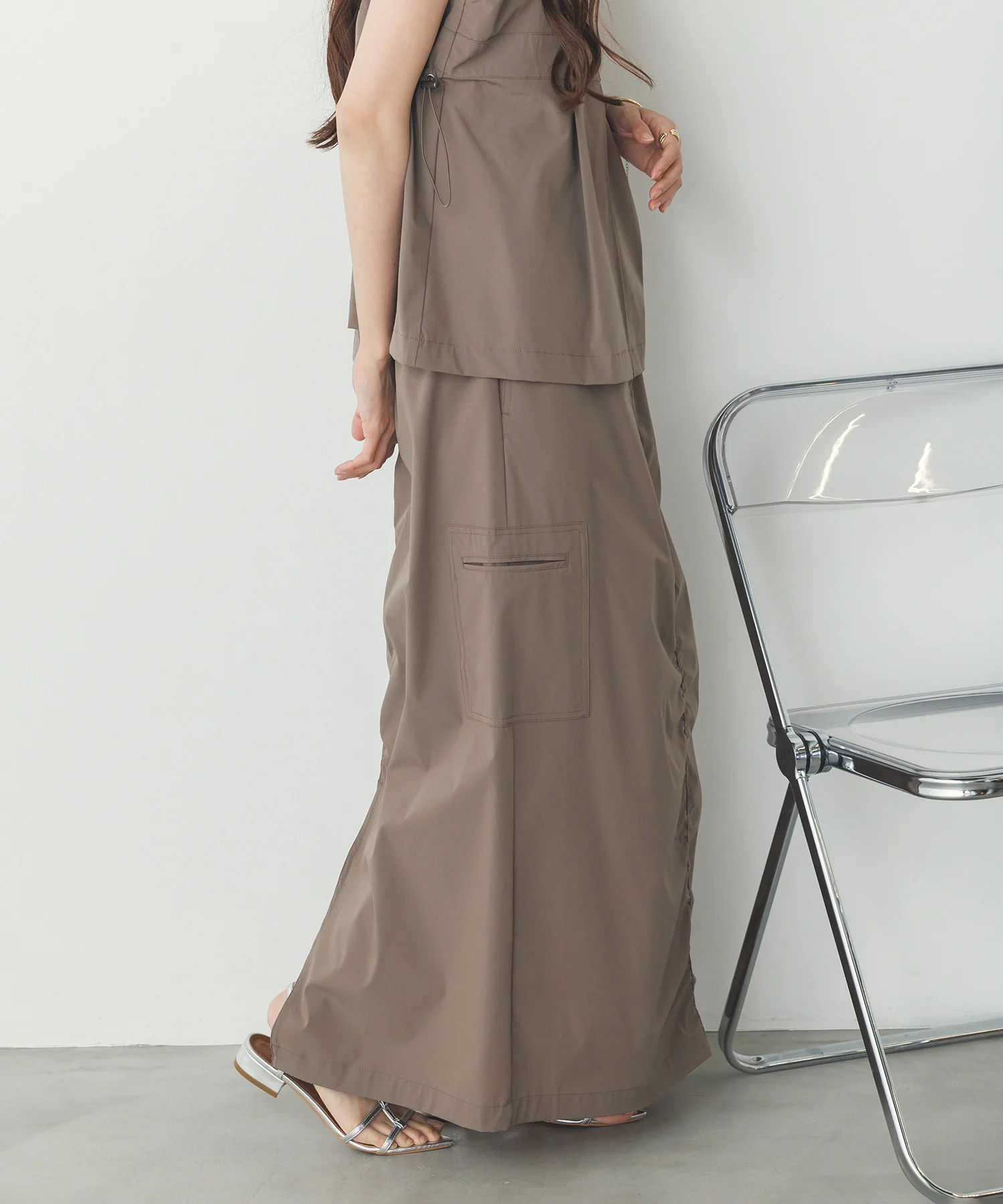 【接触冷感】シャーリング カーゴスカート