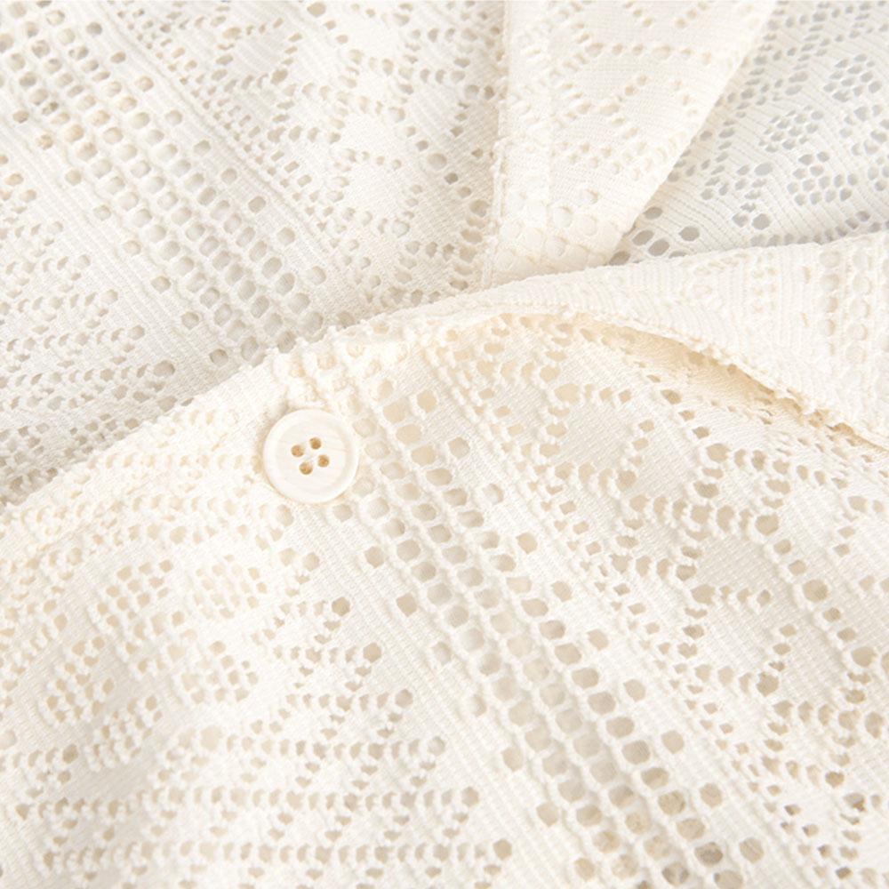 アメカジ　メンズ透かし彫りオープンカラーシャツ 半袖 