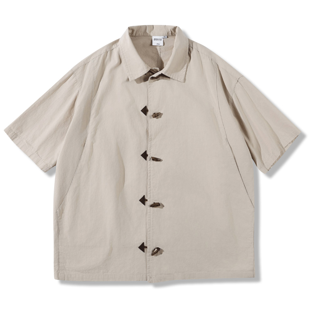 レトロ風トグルボタンシャツ 半袖