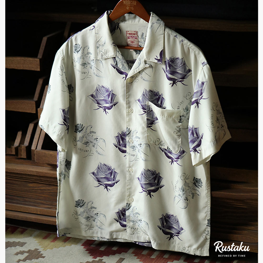 冷感リヨセル　サソリとバラの総柄アロハシャツ