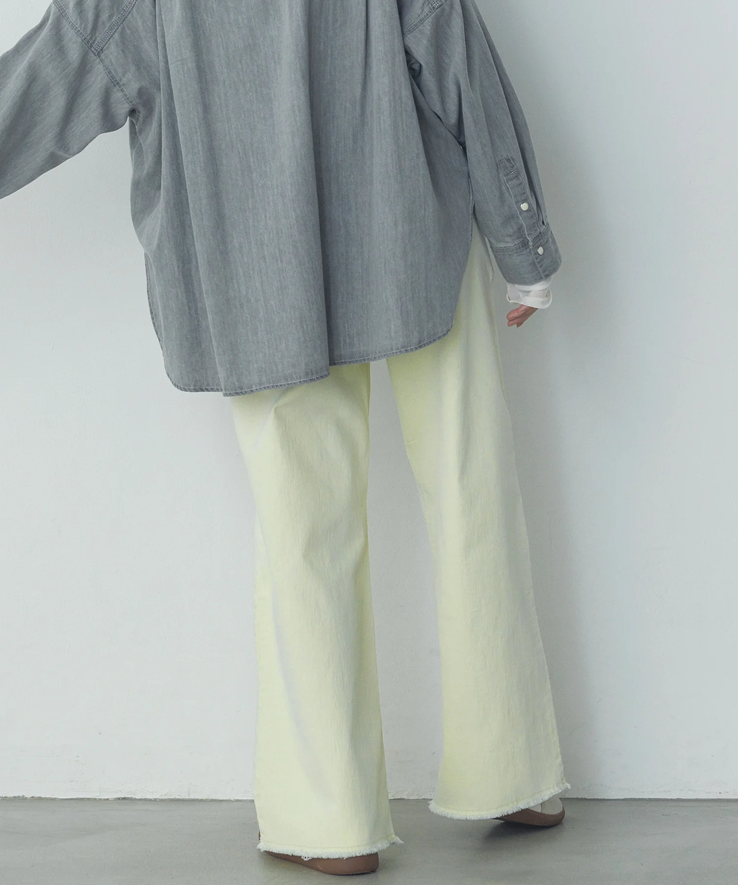 デニム/ツイル ハイウエストワイドパンツ