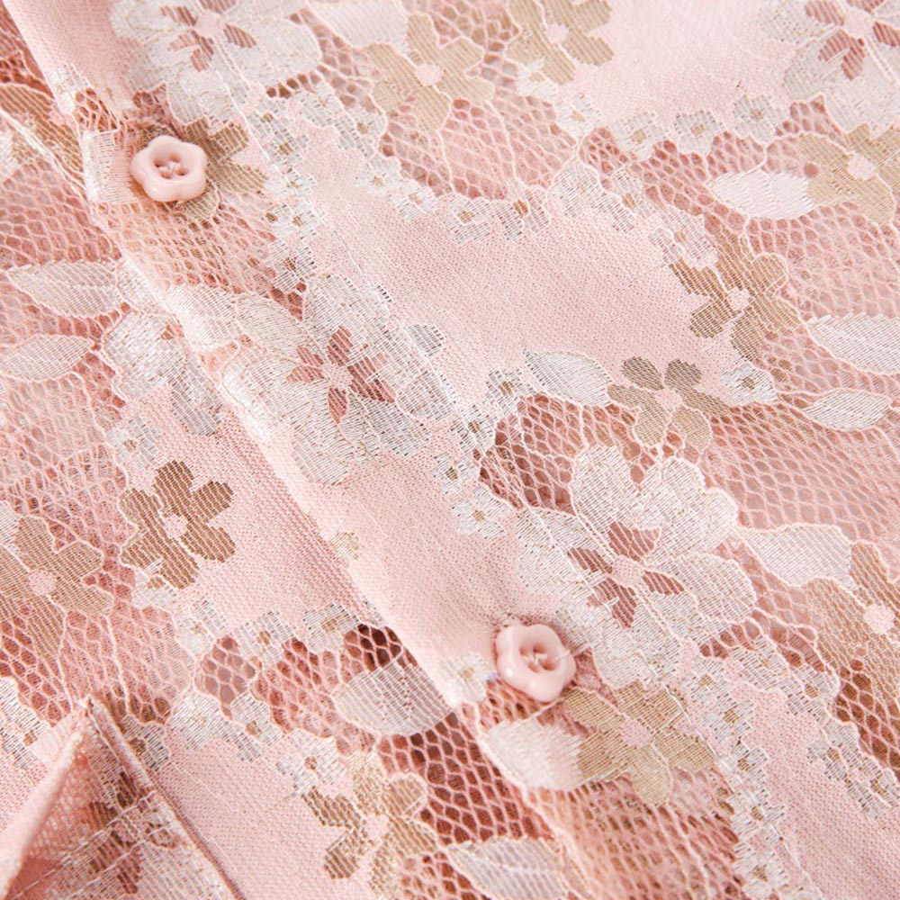 桜柄透かし彫りレース半袖シャツ