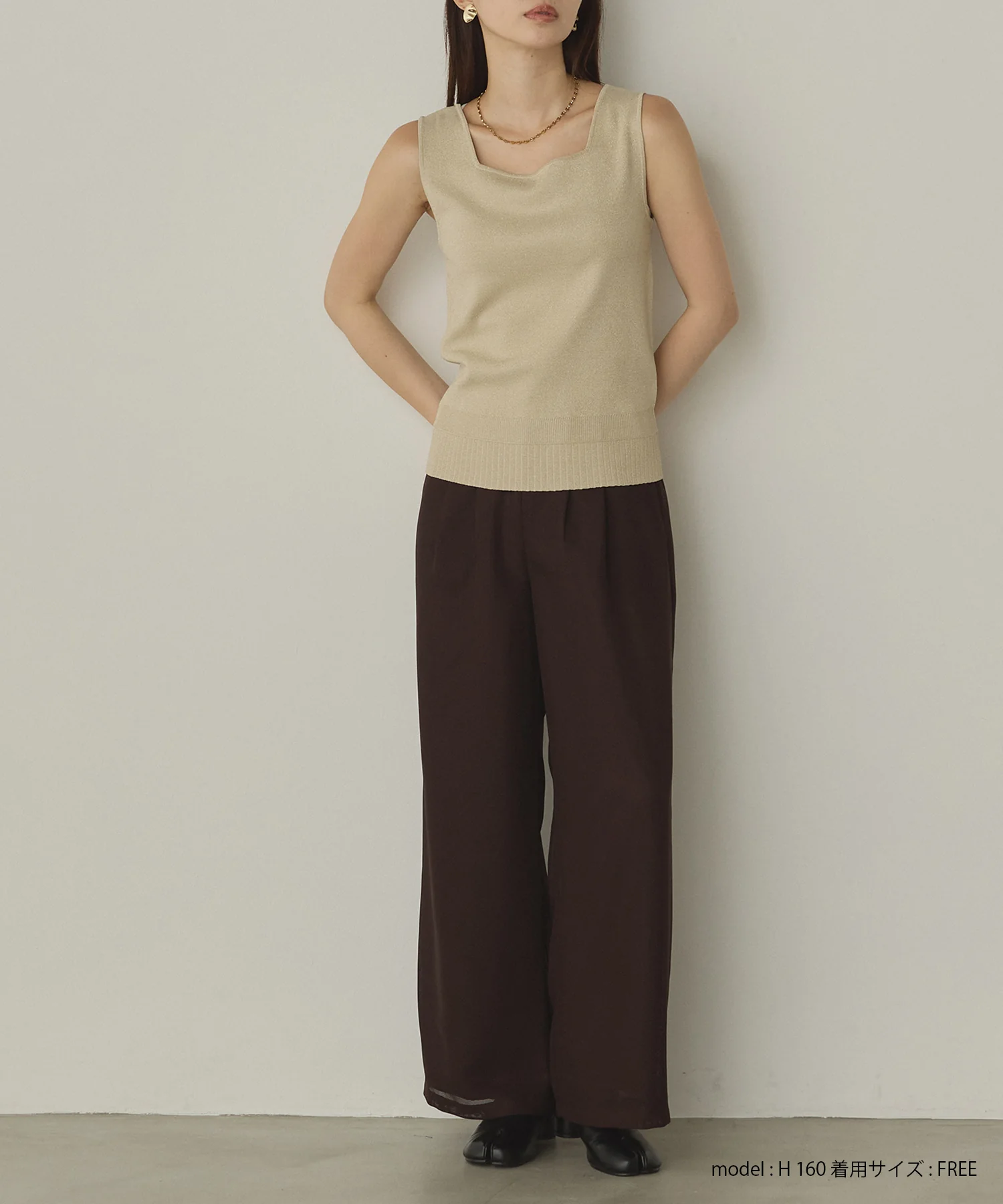 前後2WAY スクエアラメニット タンクトップ