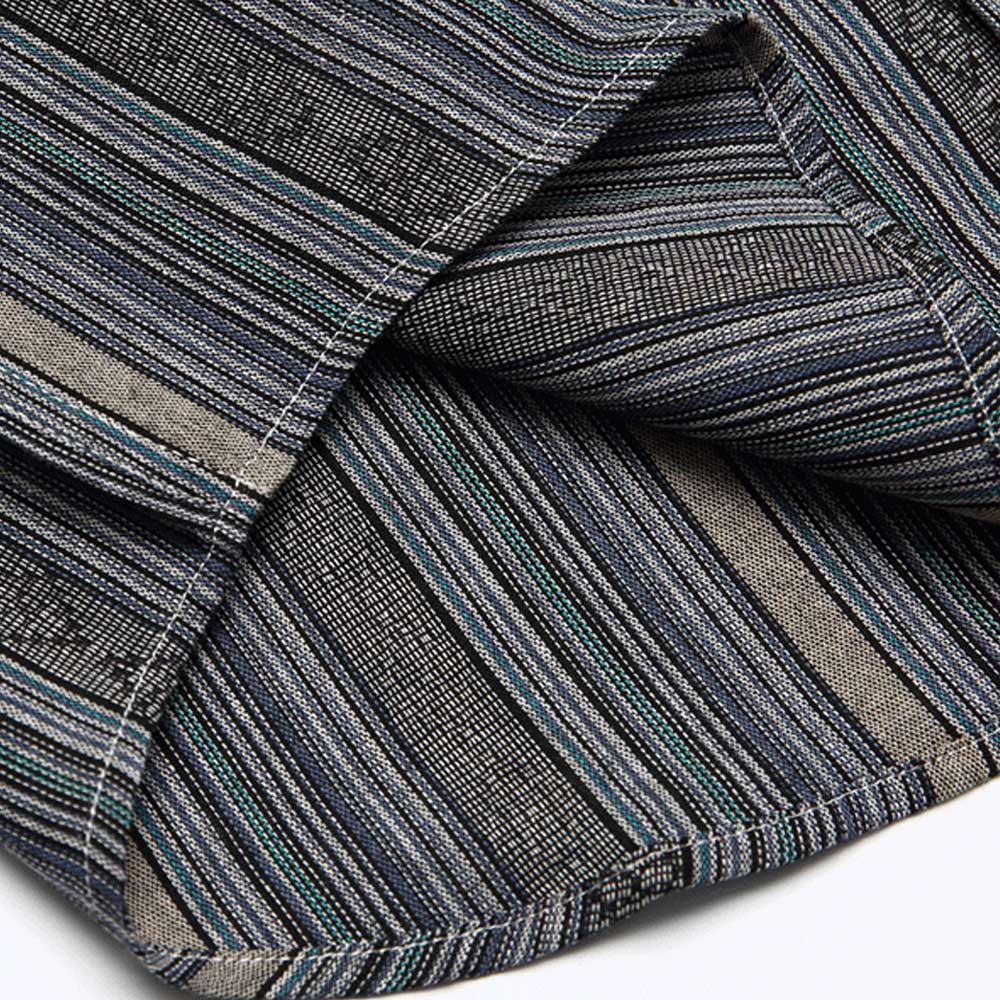 和風先染めストライプ　幾何柄ジャカード半袖シャツ