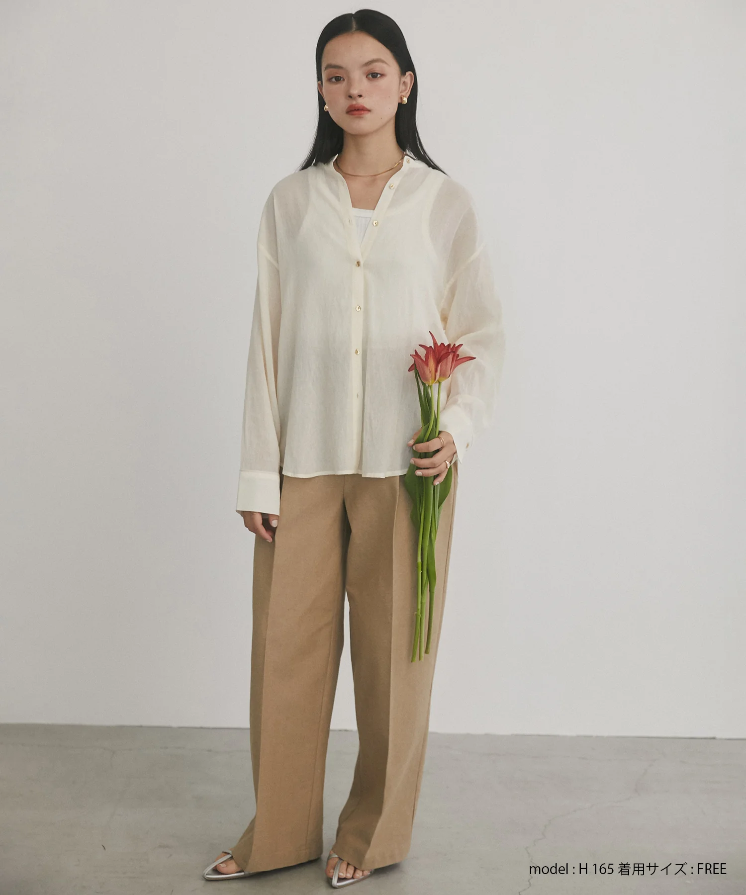 麻混メランジ タックパンツ