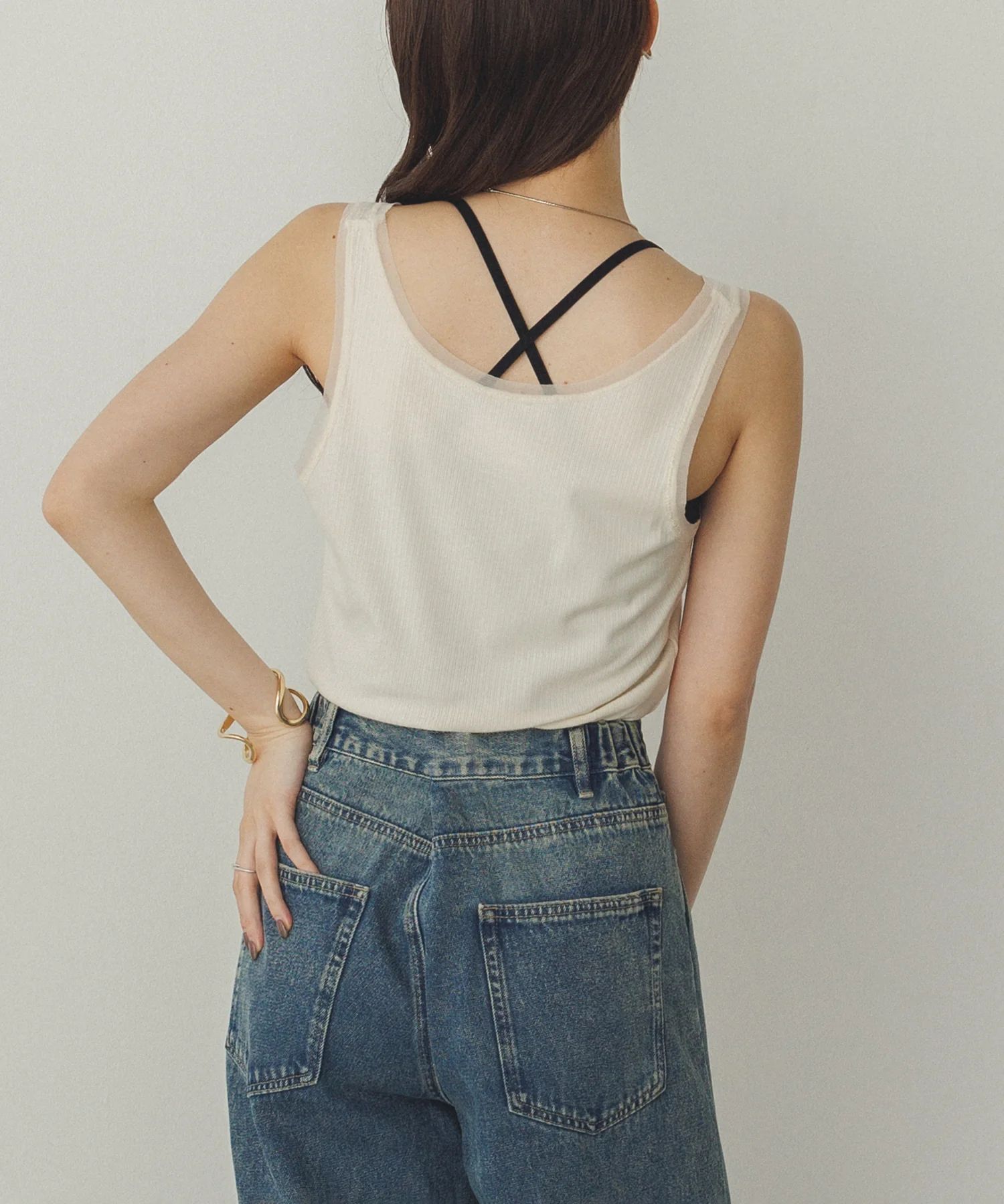 前後2WAY リブチュールタンクトップ
