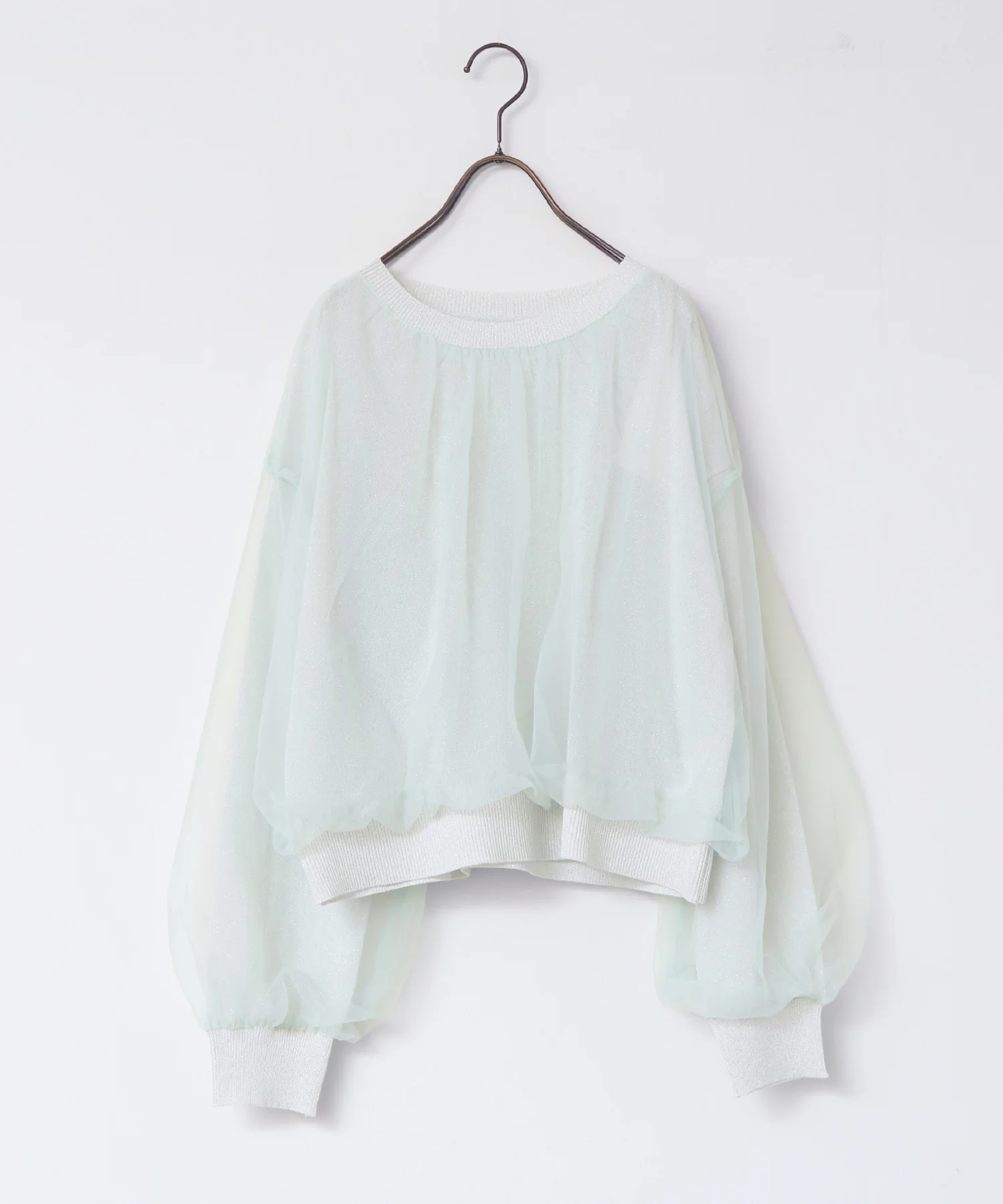 ラメニット チュールレイヤードトップス