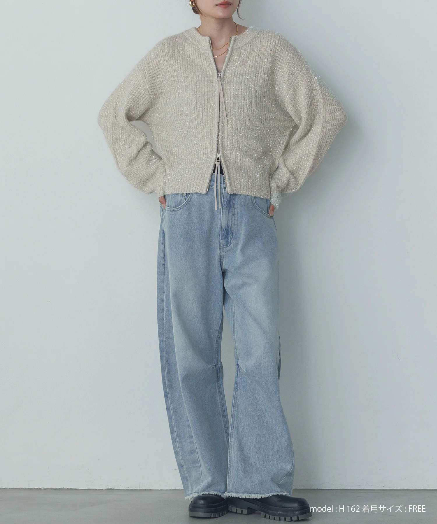 ラメフェザーニット Wジップブルゾン