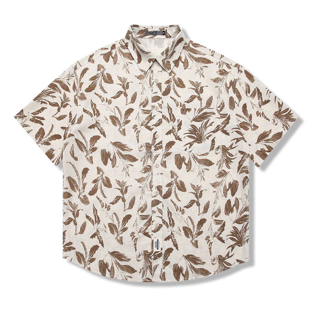 アメカジ綿麻プリントシャツ半袖 