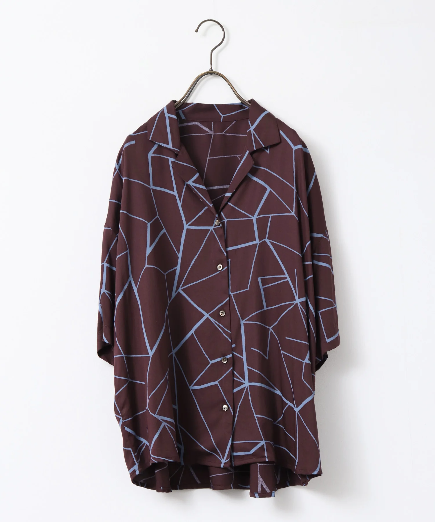 ビスコースサテン プリント開襟シャツ