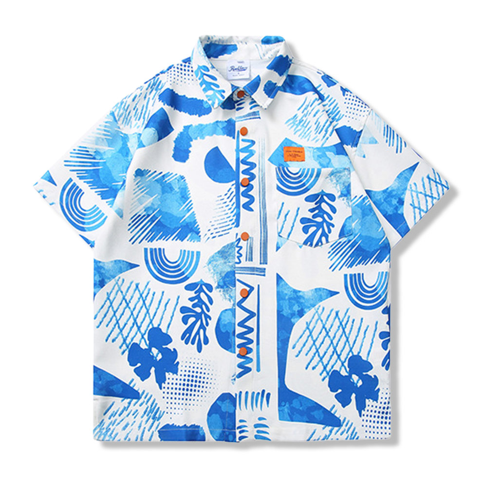 トロピカル抽象グラフィックプリント 開襟シャツ