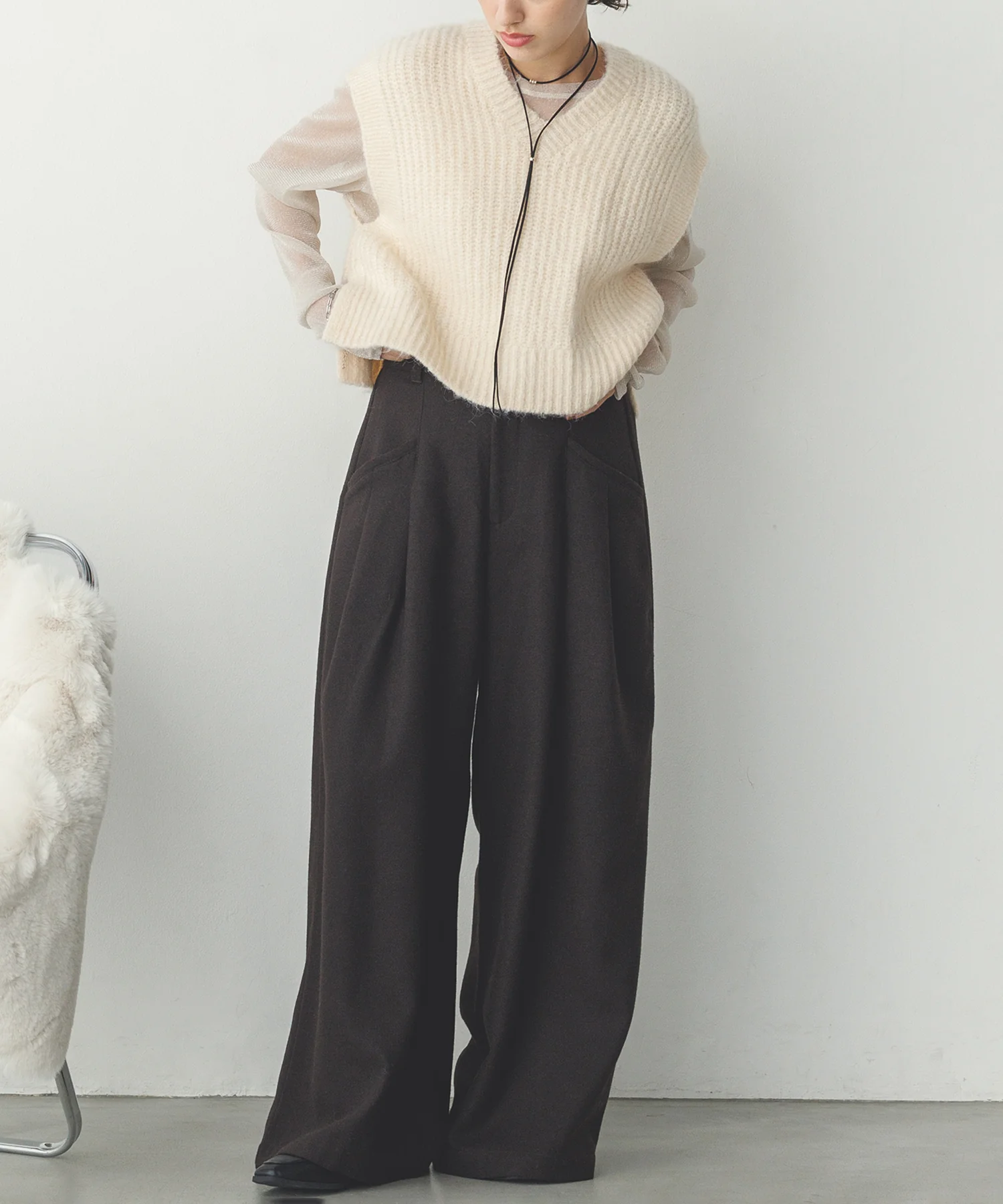 前後２WAY ショートニットベスト