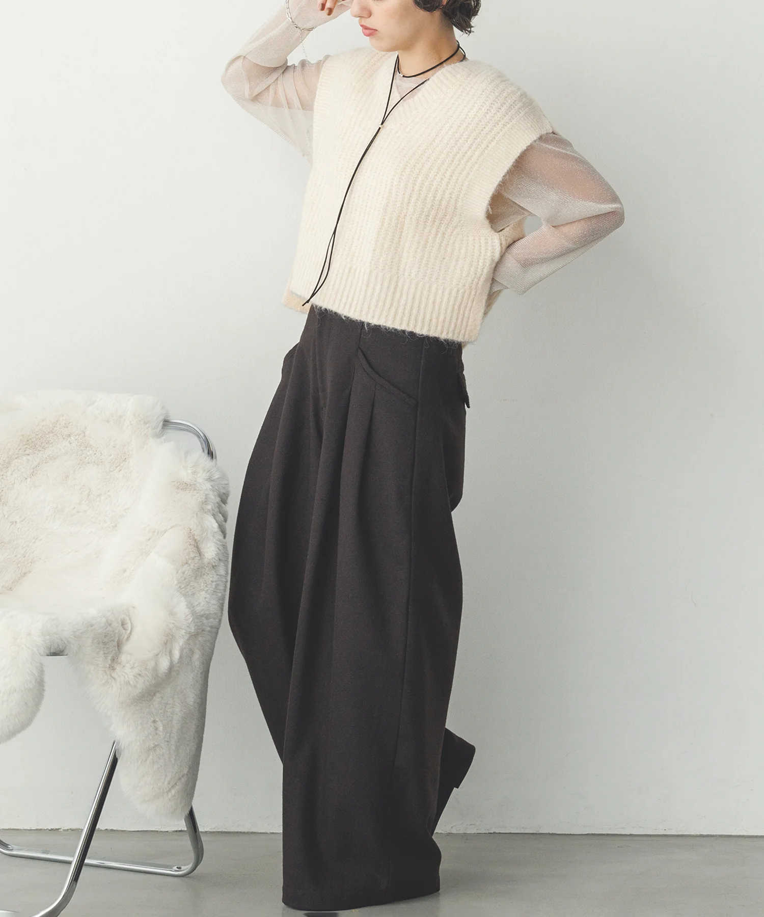 前後２WAY ショートニットベスト