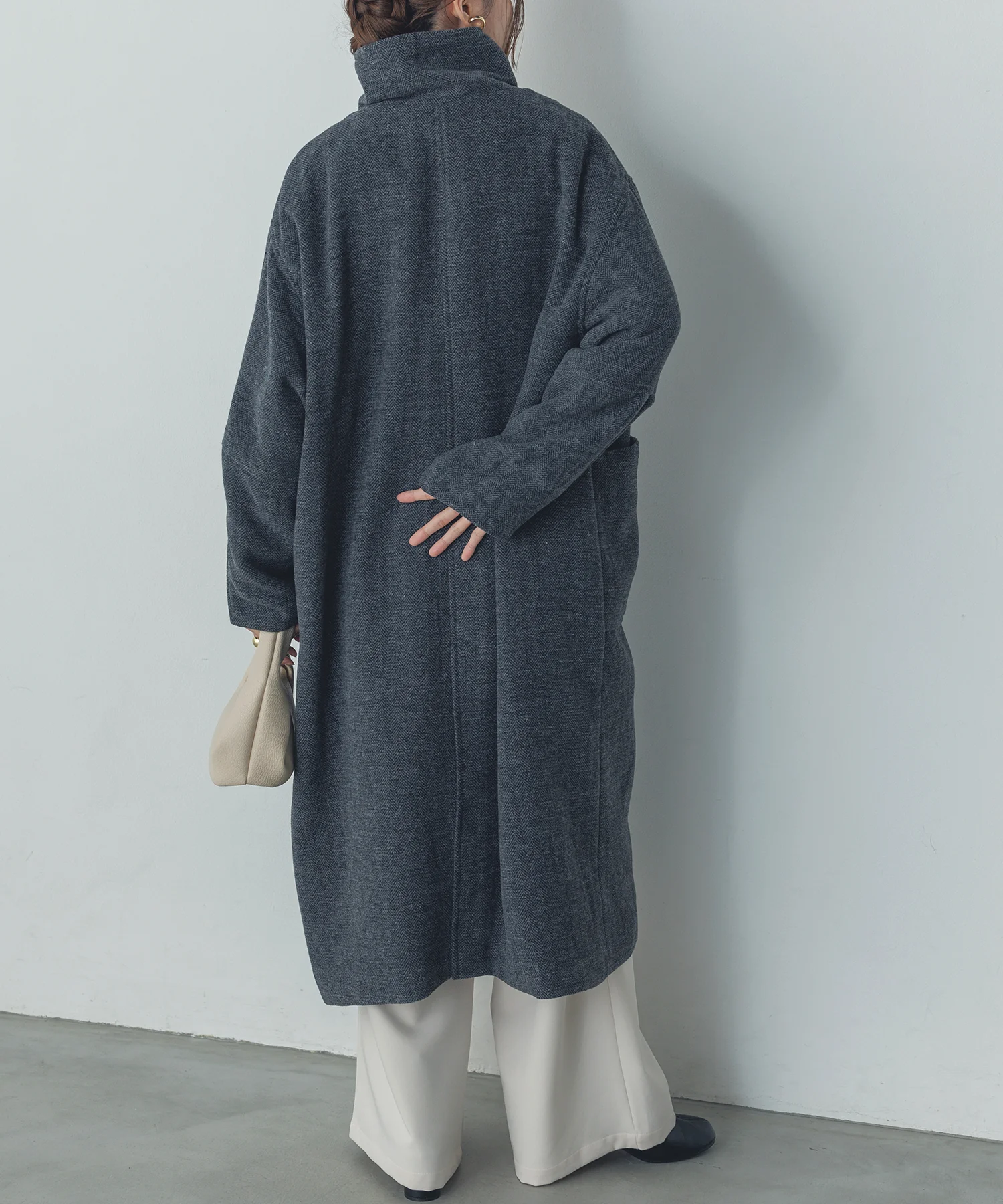杢ヘリンボーン スタンドカラーコート
