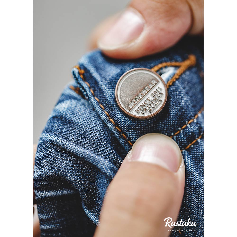 7.8オンス薄手ヒゲ加工ウォッシュデニムパンツ