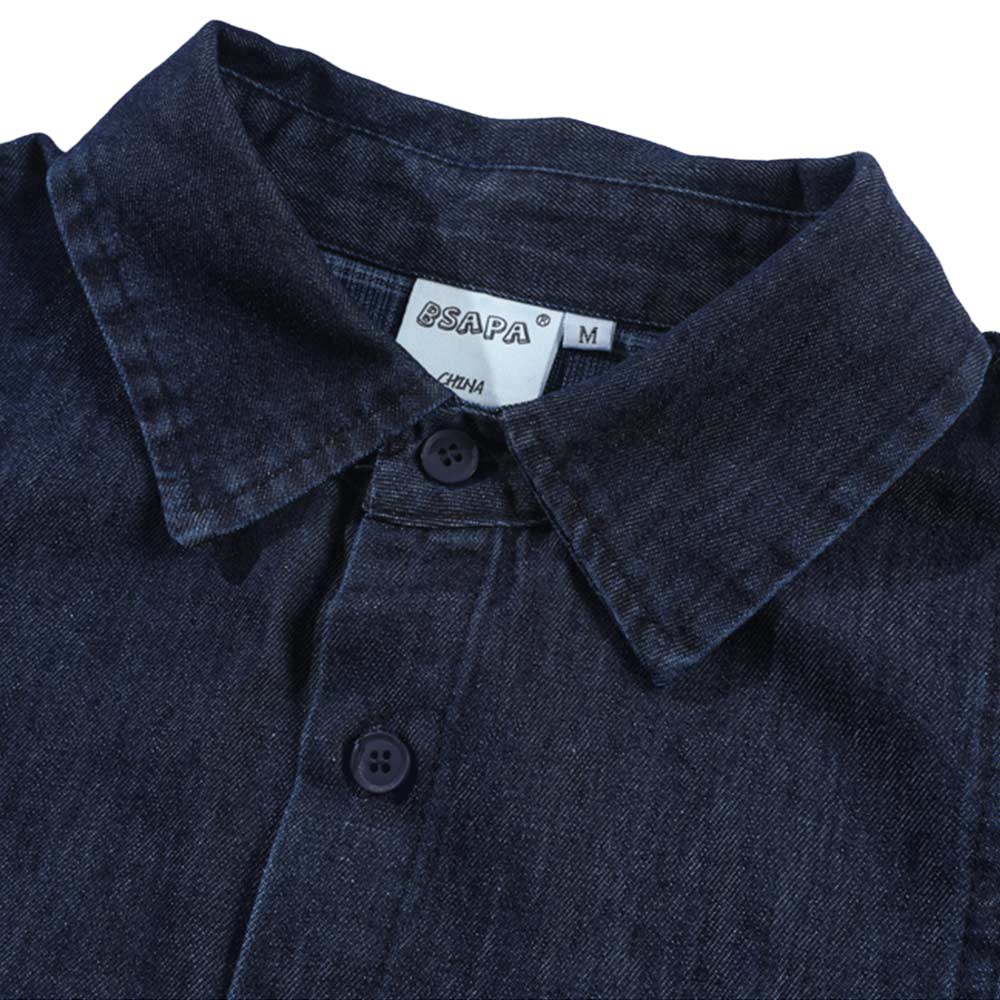 アメカジ　藍染チェック柄パッチワークシャツ