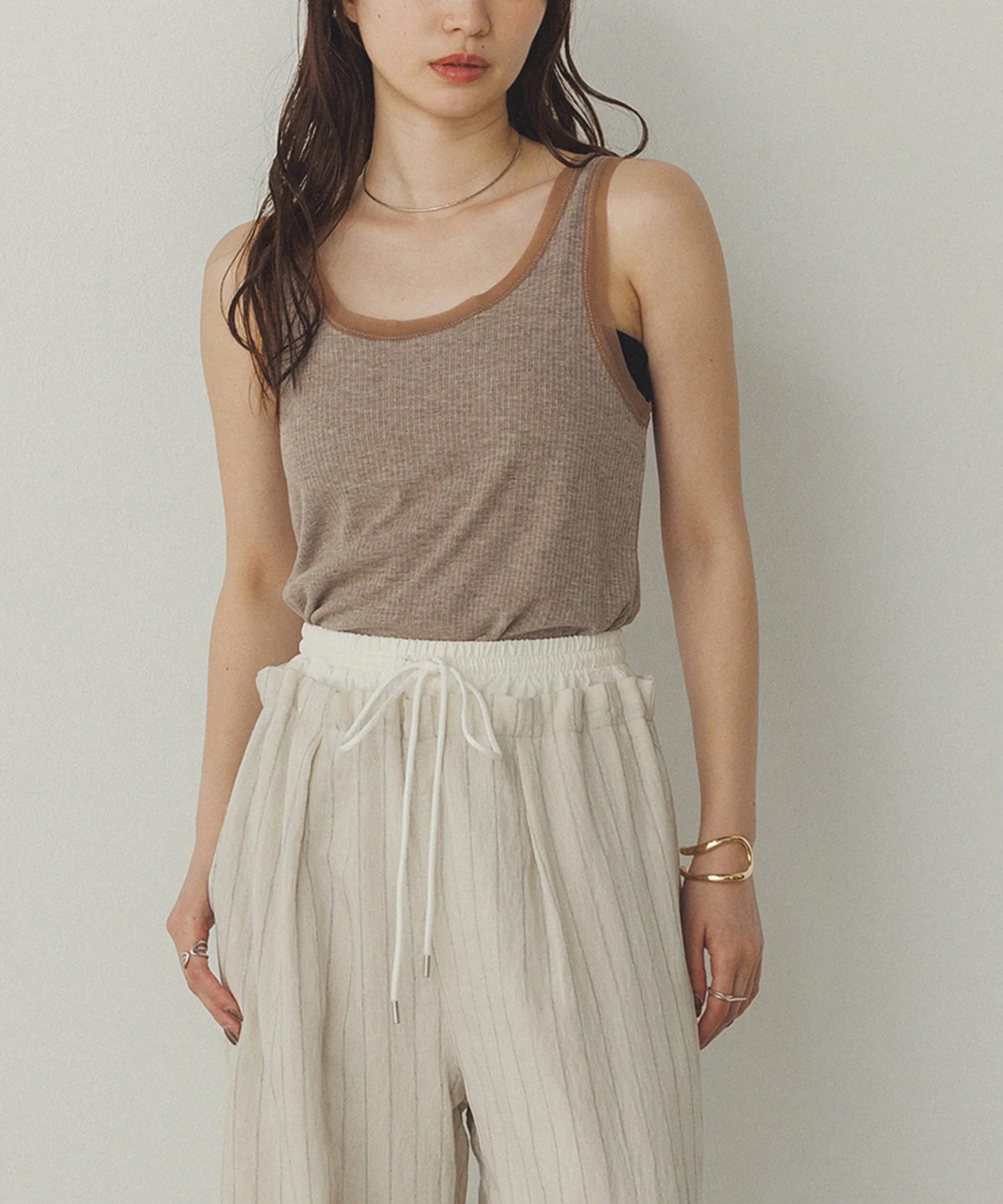 前後2WAY リブチュールタンクトップ