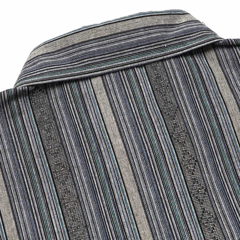 和風先染めストライプ　幾何柄ジャカード半袖シャツ