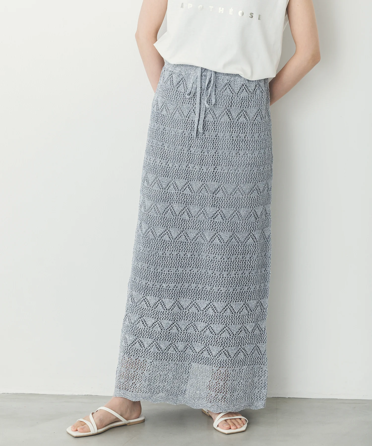 ペーパーヤーン 透かし編み ニットナロースカート