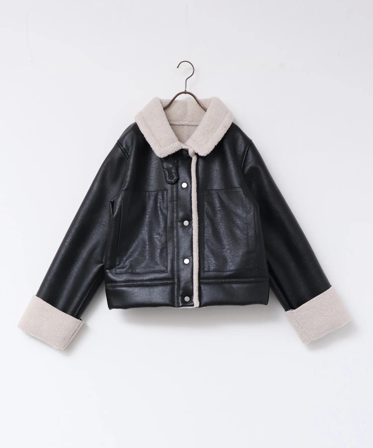 フェイクレザー×ボア ブルゾン