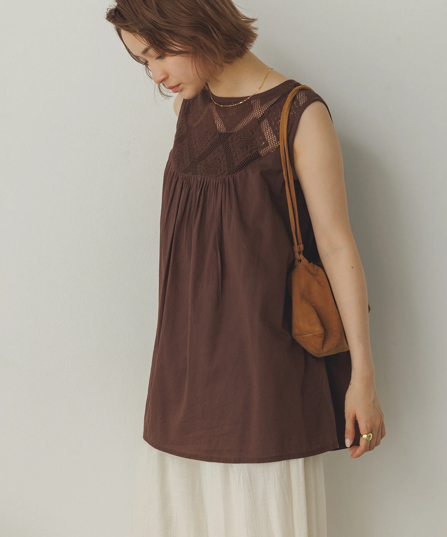 レース切替 ノースリーブブラウス