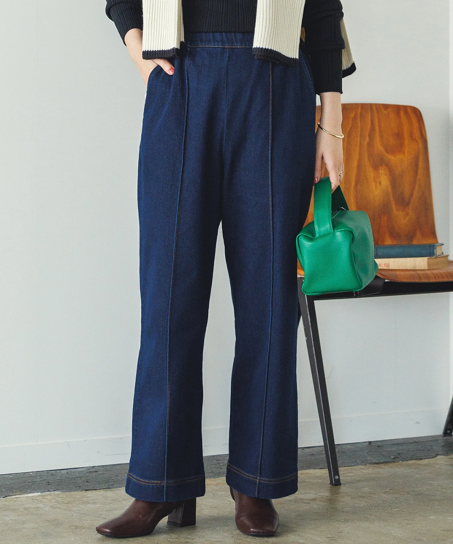 【ストレッチ】裏起毛デニムストレートパンツ