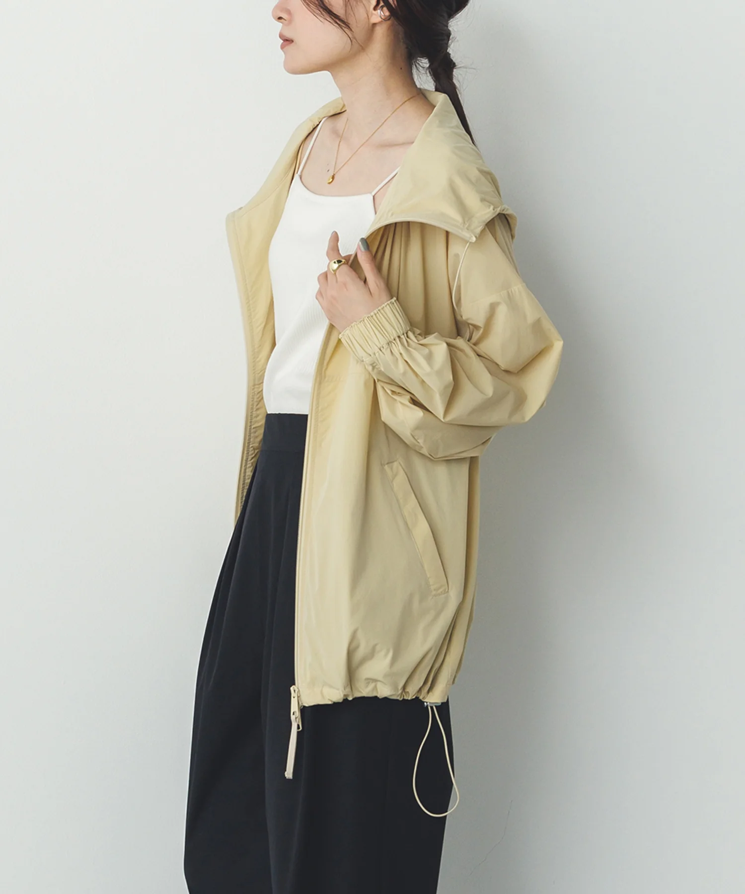 【接触冷感】フード付 ギャザーブルゾン