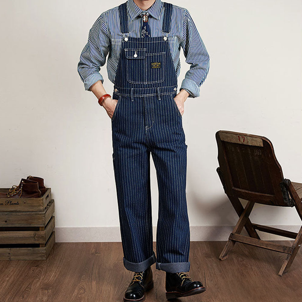 ストライプデニムオーバーオール