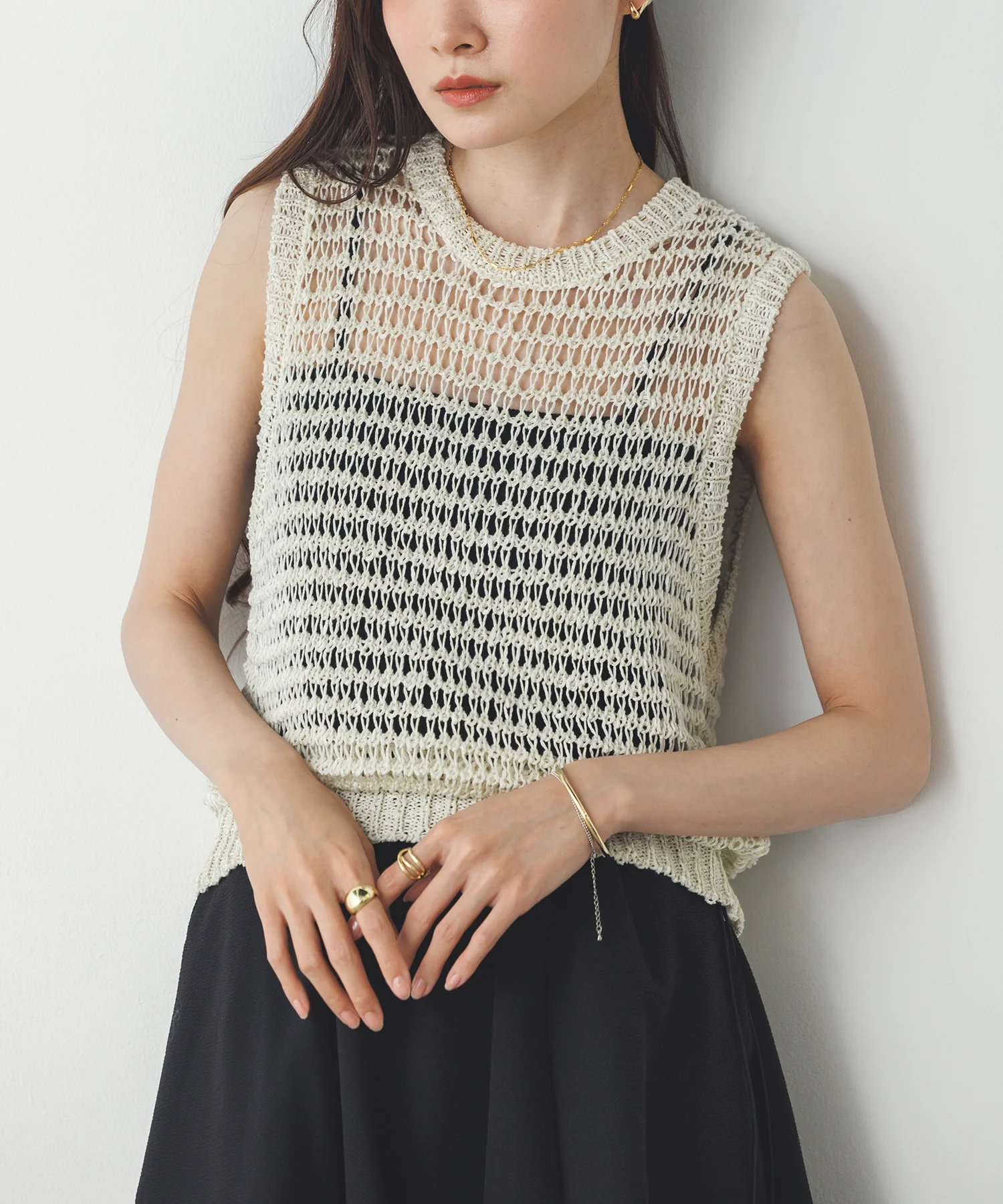 透かし編み ゆるニットタンクトップ